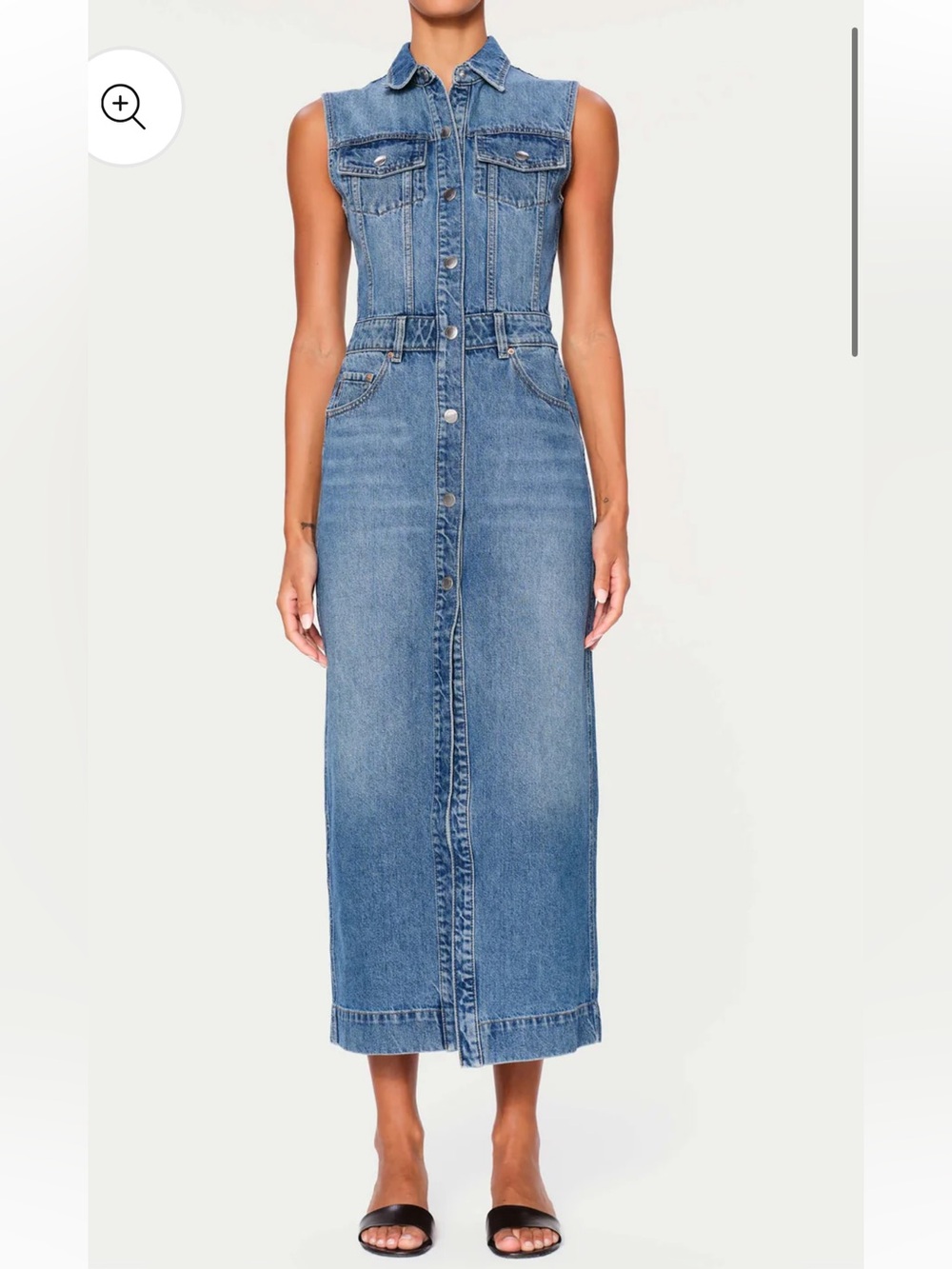 Sleeveless Button-Front Denim Midi Dress - Blue